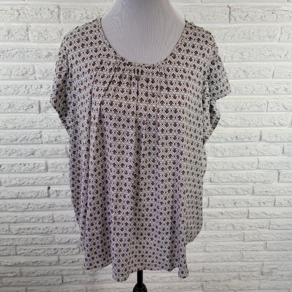 Liz Claiborne 2X Plus Size Top Brown Yellow Geometric Pleated GEO269XE